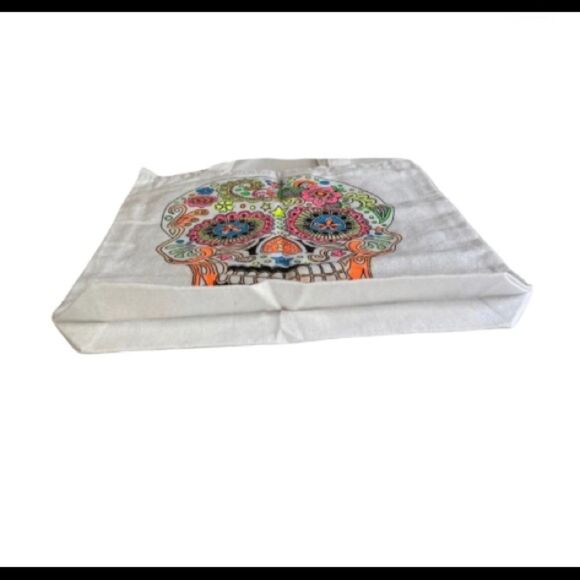 Hand-Painted Skull Canvas Tote Bag Neon Glow in the Dark 13.5 x 13 x 2.5 inches - Picture 12 of 14